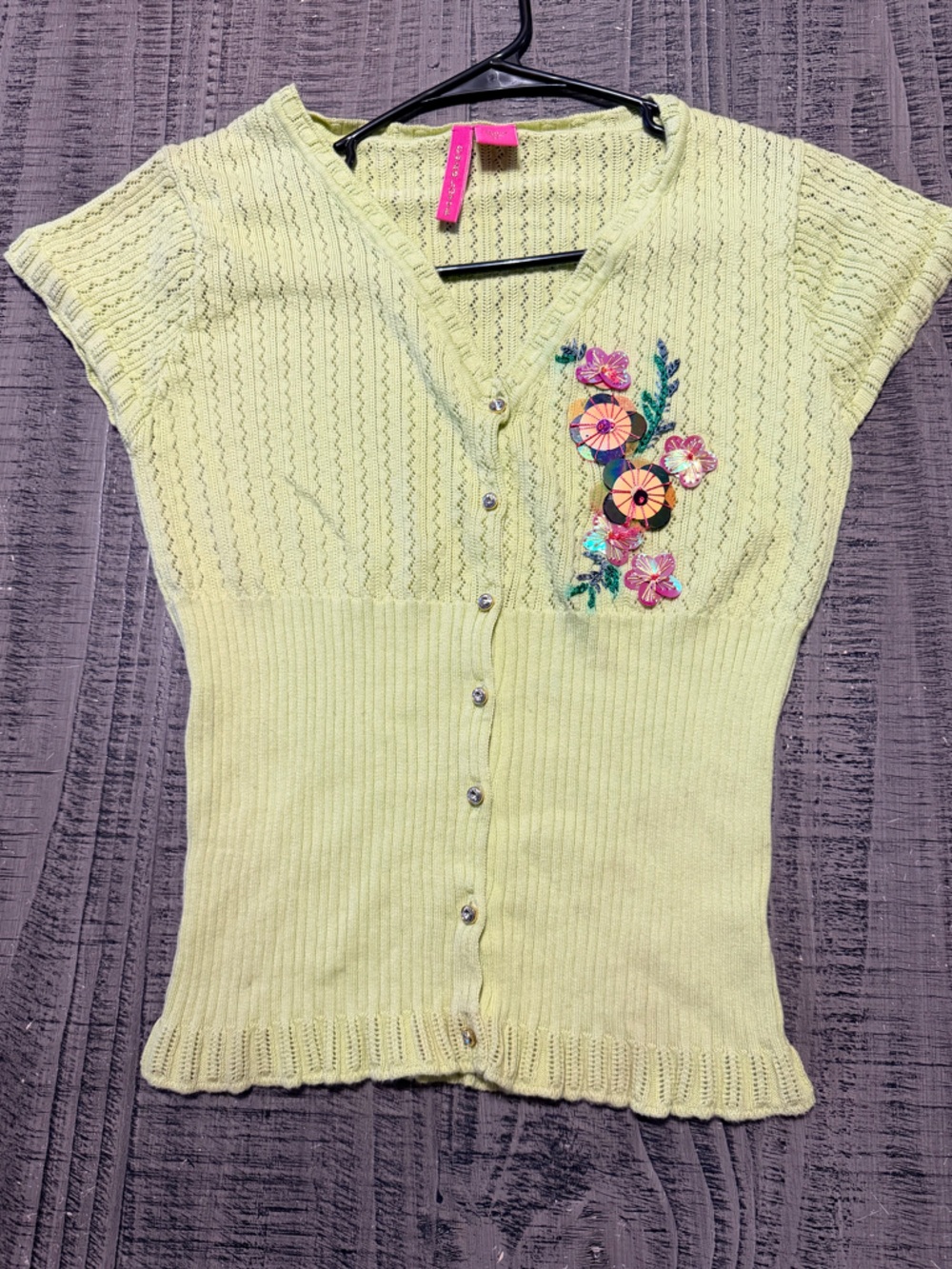 Light Yellow Vintage Floral Chest Embroidered Women's Sweater Cardigan